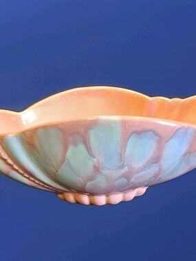 Peach and Aqua Glazed Ceramic Decorative Bowl